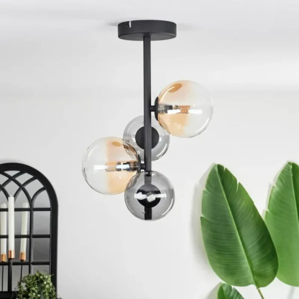 hofstein Plafonnier - Verre 10 cm, 12 cm Chehalis Ambre, Clair, Fumé, 4 lumières* Lampes Modernes