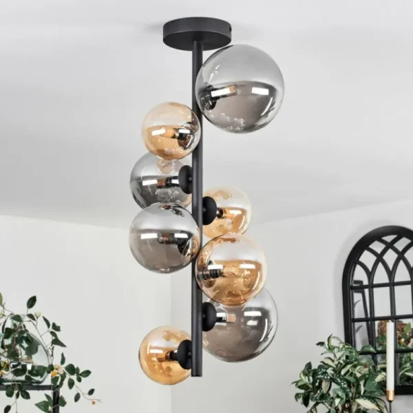 hofstein Plafonnier - Verre 10 cm, 12 cm, 15 cm Chehalis Ambre, Fumé, 8 lumières* Lampes Modernes