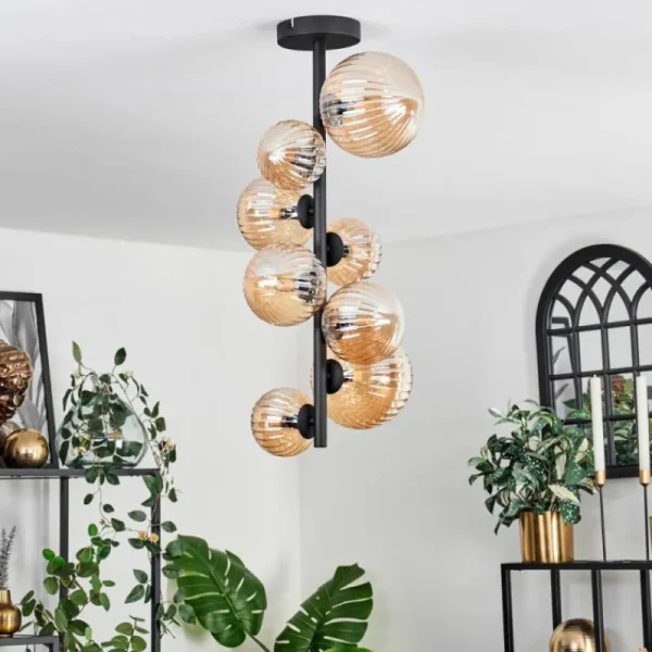 hofstein Plafonnier - Verre 10 cm, 12 cm, 15 cm Chehalis Ambre, 8 lumières* Lampes Modernes