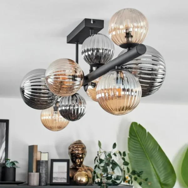 hofstein Plafonnier - Verre 10 cm, 12 cm, 15 cm Chehalis Ambre, Fumé, 10 lumières* Lampes Modernes