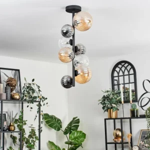 hofstein Plafonnier - Verre 10 cm, 12 cm, 15cm Chehalis Ambre, Clair, Fumé, 8 lumières* Lampes Modernes