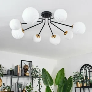 hofstein Plafonnier - Verre 12 cm, 15 cm Chehalis Or, Noir, 8 lumières* Lampes En Verre
