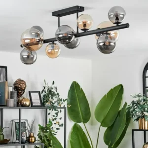 hofstein Plafonnier - Verre 10 cm, 12 cm, 15 cm Chehalis Ambre, Fumé, 10 lumières* Lampes Modernes