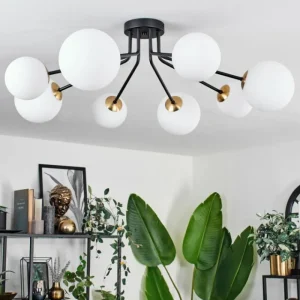 hofstein Plafonnier - Verre 12 cm, 15 cm Chehalis Or, Noir, 8 lumières* Lampes En Verre