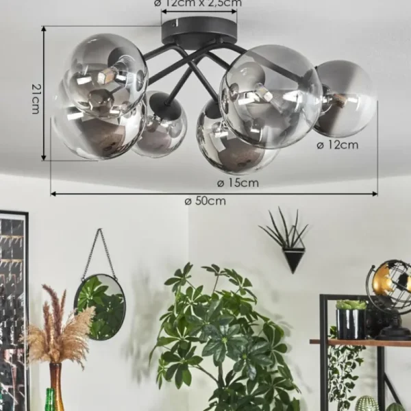 hofstein Plafonnier - Verre 12 cm, 15 cm Chehalis Clair, Fumé, 6 lumières* Lampes Modernes