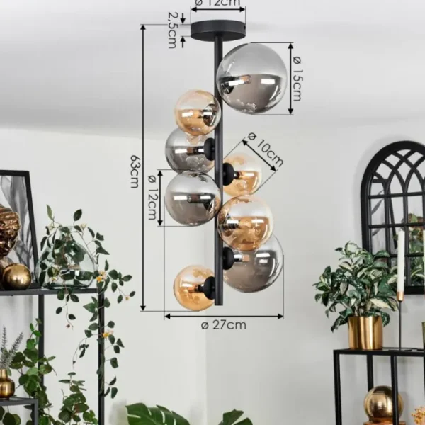 hofstein Plafonnier - Verre 10 cm, 12 cm, 15 cm Chehalis Ambre, Fumé, 8 lumières* Lampes Modernes