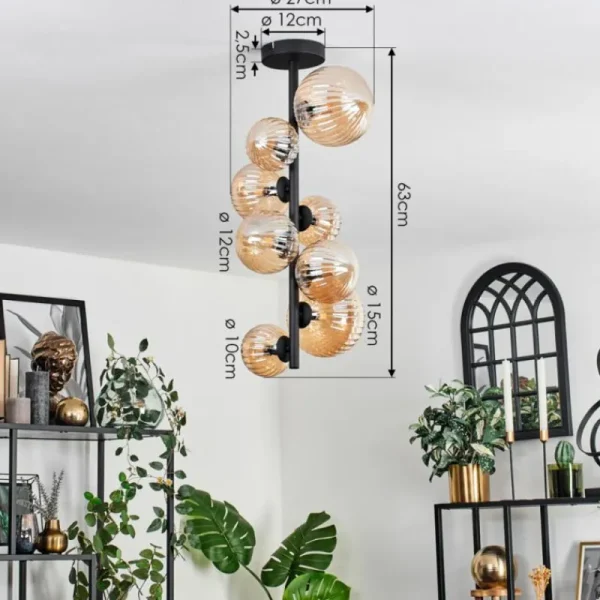 hofstein Plafonnier - Verre 10 cm, 12 cm, 15 cm Chehalis Ambre, 8 lumières* Lampes Modernes