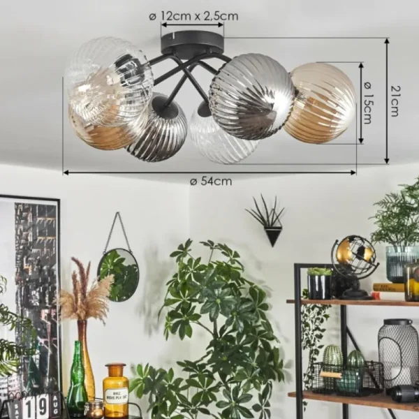 hofstein Plafonnier - Verre 10 cm, 12 cm, 15 cm Chehalis Ambre, Clair, Fumé, 6 lumières* Lampes Modernes