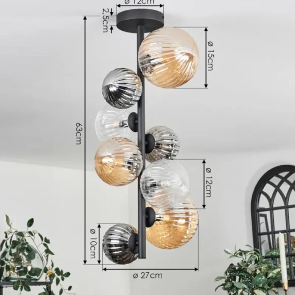 hofstein Plafonnier - Verre 10 cm, 12 cm, 15cm Chehalis Ambre, Clair, Fumé, 8 lumières* Lampes Modernes