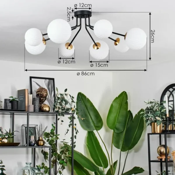 hofstein Plafonnier - Verre 12 cm, 15 cm Chehalis Or, Noir, 8 lumières* Lampes En Verre