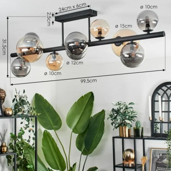 hofstein Plafonnier - Verre 10 cm, 12 cm, 15 cm Chehalis Ambre, Fumé, 10 lumières* Lampes Modernes