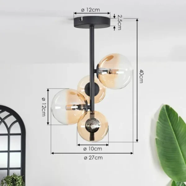 hofstein Plafonnier - Verre 10 cm, 12 cm Chehalis Ambre, Clair, 4 lumières* Lampes En Verre