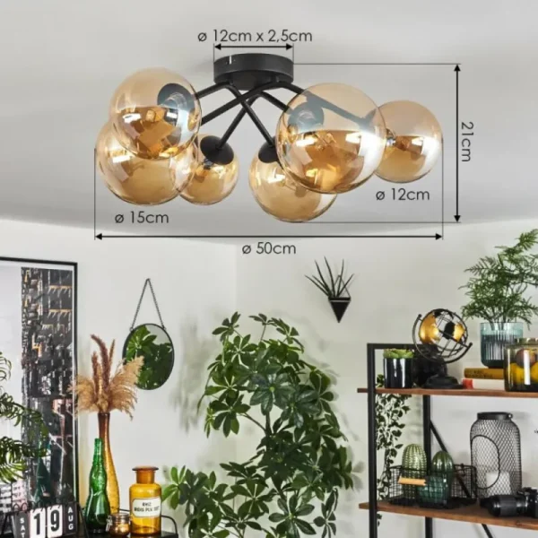hofstein Plafonnier - Verre 12 cm, 15 cm Chehalis Ambre, 6 lumières* Lampes En Verre