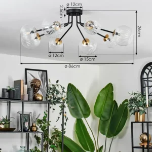 hofstein Plafonnier - Verre 12 cm, 15 cm Chehalis Or, Noir, 8 lumières* Lampes En Verre