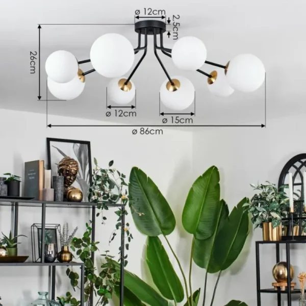 hofstein Plafonnier - Verre 12 cm, 15 cm Chehalis Or, Noir, 8 lumières* Lampes En Verre