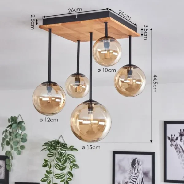 hofstein Plafonnier - Verre 10 cm, 12 cm, 15 cm Chehalis Écru, Noir, 5 lumières* Lampes Modernes