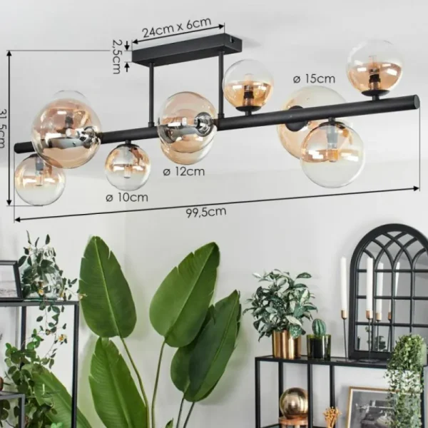 hofstein Plafonnier - Verre 10 cm, 12 cm, 15 cm Chehalis Ambre, Clair, 10 lumières* Lampes Modernes