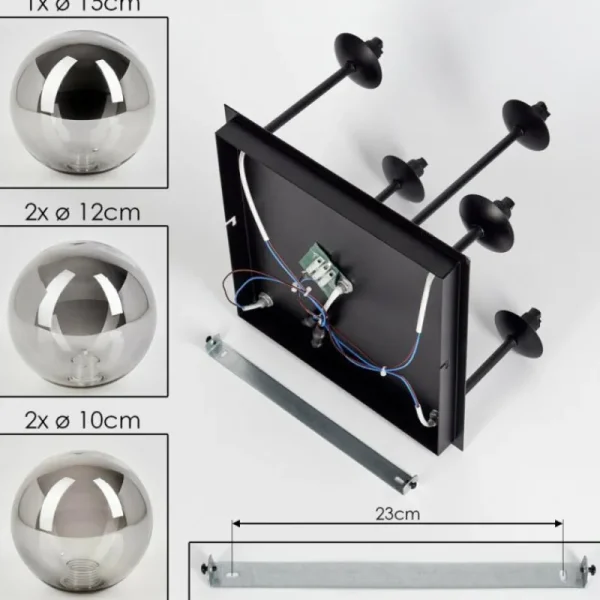 hofstein Plafonnier - Verre 10 cm, 12 cm, 15 cm Chehalis Fumé, 5 lumières* Lampes Modernes