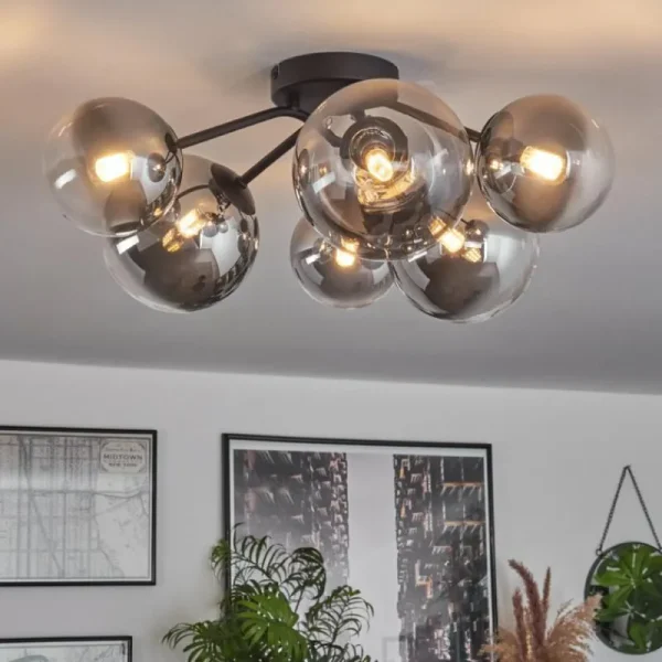 hofstein Plafonnier - Verre 12 cm, 15 cm Chehalis Clair, Fumé, 6 lumières* Lampes Modernes