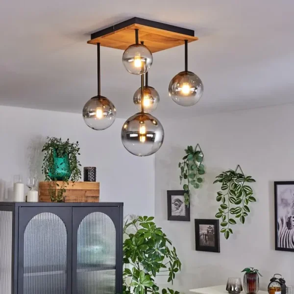 hofstein Plafonnier - Verre 10 cm, 12 cm, 15 cm Chehalis Écru, Noir, 5 lumières* Lampes Modernes