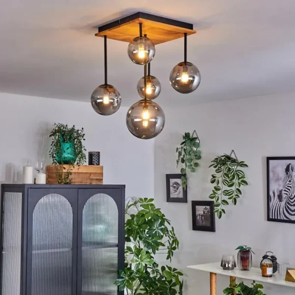 hofstein Plafonnier - Verre 10 cm, 12 cm, 15 cm Chehalis Écru, Noir, 5 lumières* Lampes Modernes