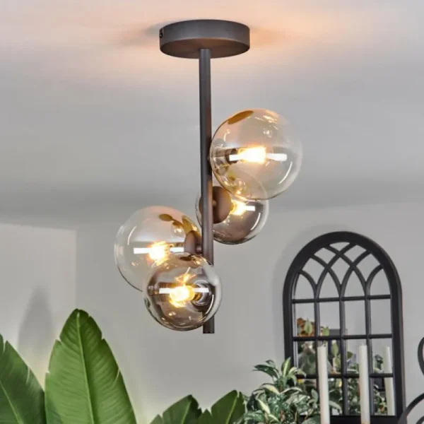 hofstein Plafonnier - Verre 10 cm, 12 cm Chehalis Ambre, Clair, Fumé, 4 lumières* Lampes Modernes