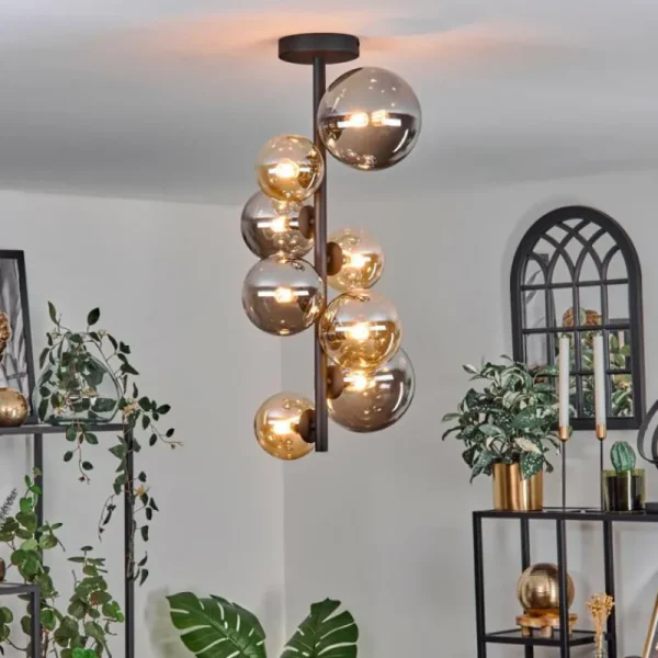 hofstein Plafonnier - Verre 10 cm, 12 cm, 15 cm Chehalis Ambre, Fumé, 8 lumières* Lampes Modernes