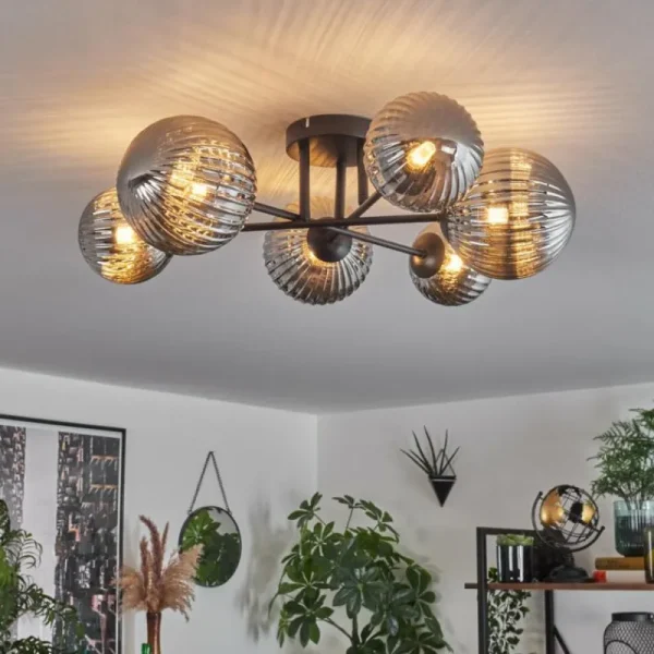 hofstein Plafonnier - Verre 12 cm, 15 cm Chehalis Fumé, 6 lumières* Lampes Modernes