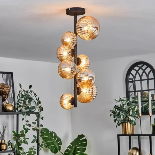 hofstein Plafonnier - Verre 10 cm, 12 cm, 15 cm Chehalis Ambre, 8 lumières* Lampes Modernes