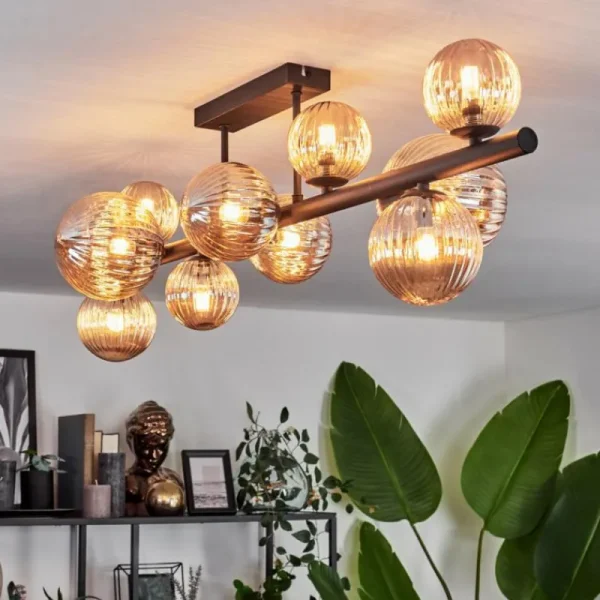 hofstein Plafonnier - Verre 10 cm, 12 cm, 15 cm Chehalis Ambre, 10 lumières* Lampes Modernes