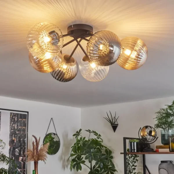 hofstein Plafonnier - Verre 10 cm, 12 cm, 15 cm Chehalis Ambre, Clair, Fumé, 6 lumières* Lampes Modernes