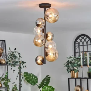 hofstein Plafonnier - Verre 10 cm, 12 cm, 15cm Chehalis Ambre, Clair, Fumé, 8 lumières* Lampes Modernes