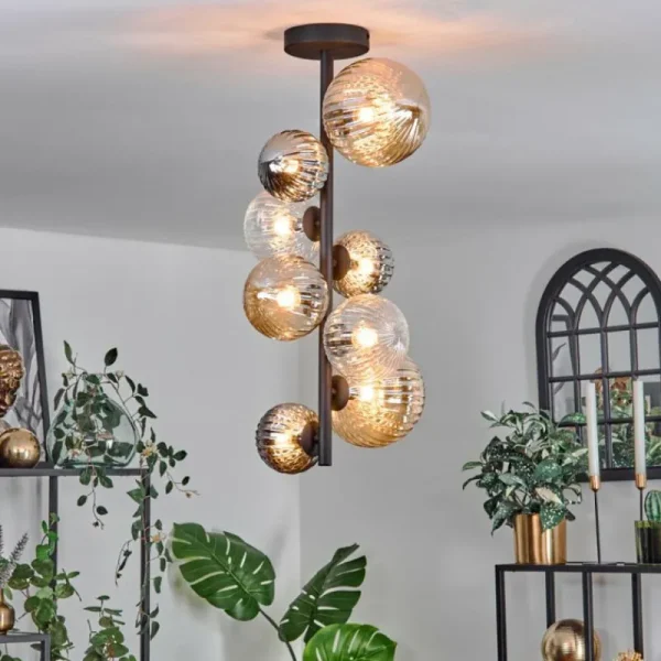 hofstein Plafonnier - Verre 10 cm, 12 cm, 15cm Chehalis Ambre, Clair, Fumé, 8 lumières* Lampes Modernes