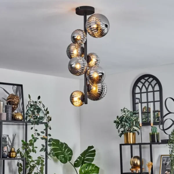 hofstein Plafonnier - Verre 10 cm, 12 cm, 15 cm Chehalis Fumé, 8 lumières* Lampes Modernes