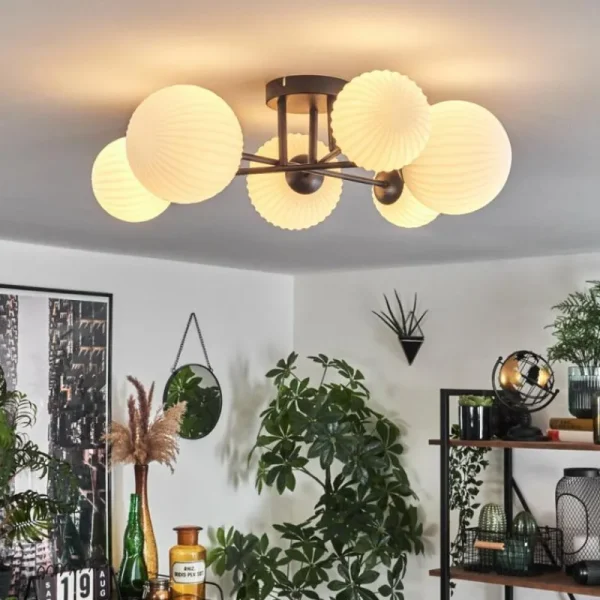 hofstein Plafonnier - Verre 12 cm, 15 cm Chehalis Noir, 6 lumières* Lampes Modernes