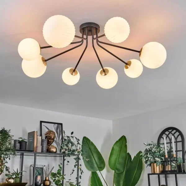 hofstein Plafonnier - Verre 12 cm, 15 cm Chehalis Or, Noir, 8 lumières* Lampes En Verre