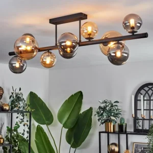 hofstein Plafonnier - Verre 10 cm, 12 cm, 15 cm Chehalis Ambre, Fumé, 10 lumières* Lampes Modernes