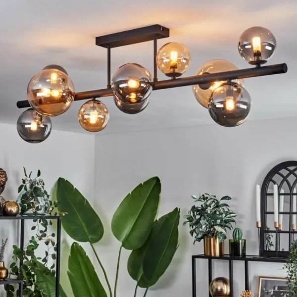 hofstein Plafonnier - Verre 10 cm, 12 cm, 15 cm Chehalis Ambre, Fumé, 10 lumières* Lampes Modernes