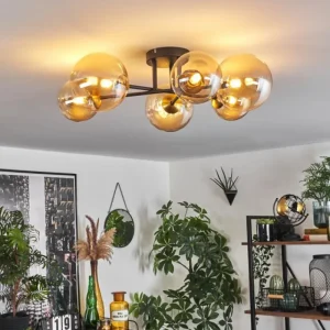 hofstein Plafonnier - Verre 12 cm, 15 cm Chehalis Or, Noir, 6 lumières* Lampes En Verre