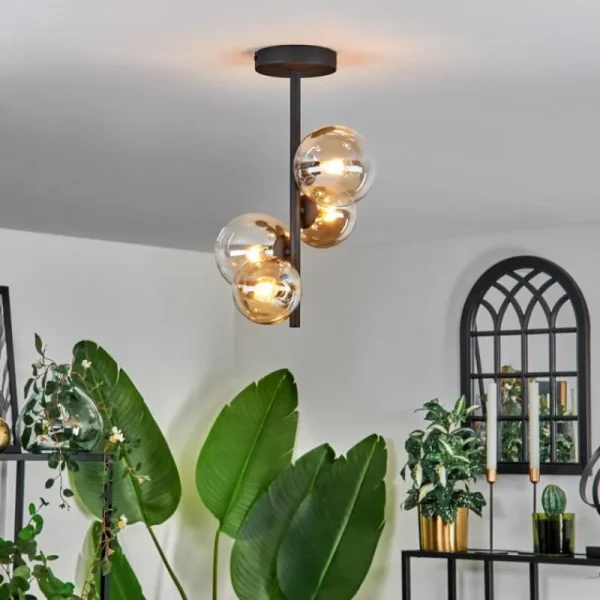hofstein Plafonnier - Verre 10 cm, 12 cm Chehalis Ambre, Clair, 4 lumières* Lampes En Verre