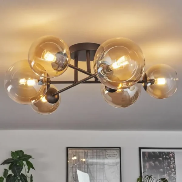 hofstein Plafonnier - Verre 12 cm, 15 cm Chehalis Ambre, Clair, 6 lumières* Lampes En Verre
