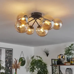 hofstein Plafonnier - Verre 12 cm, 15 cm Chehalis Ambre, 6 lumières* Lampes En Verre