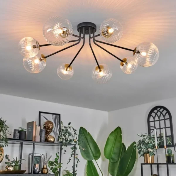 hofstein Plafonnier - Verre 12 cm, 15 cm Chehalis Or, Noir, 8 lumières* Lampes En Verre