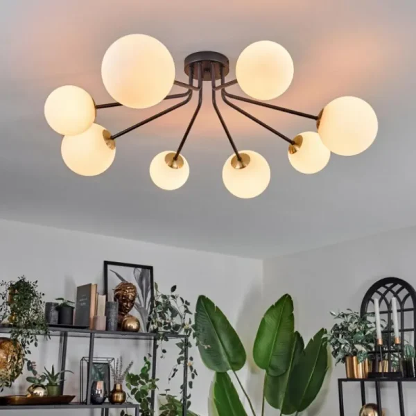hofstein Plafonnier - Verre 12 cm, 15 cm Chehalis Or, Noir, 8 lumières* Lampes En Verre