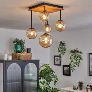 hofstein Plafonnier - Verre 10 cm, 12 cm, 15 cm Chehalis Écru, Noir, 5 lumières* Lampes Modernes