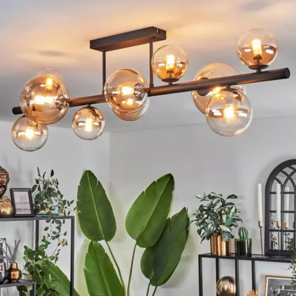 hofstein Plafonnier - Verre 10 cm, 12 cm, 15 cm Chehalis Ambre, Clair, 10 lumières* Lampes Modernes