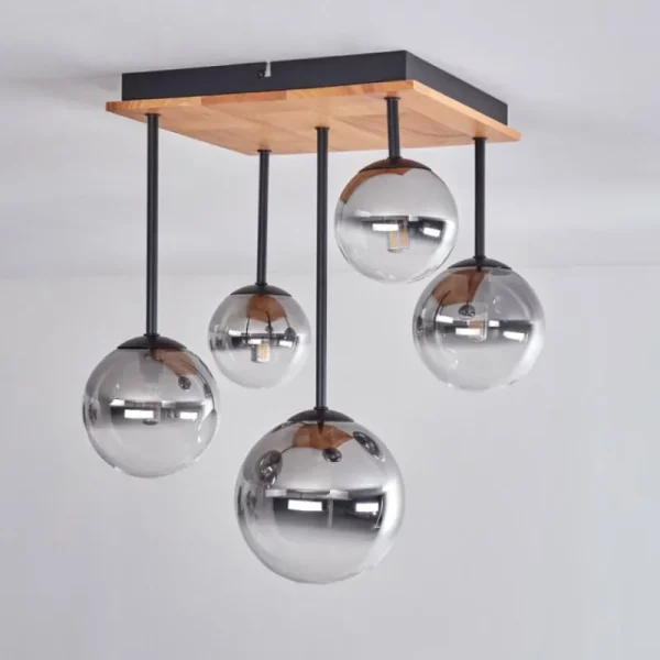 hofstein Plafonnier - Verre 10 cm, 12 cm, 15 cm Chehalis Écru, Noir, 5 lumières* Lampes Modernes