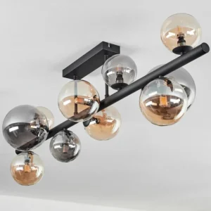 hofstein Plafonnier - Verre 10 cm, 12 cm, 15 cm Chehalis Ambre, Fumé, 10 lumières* Lampes Modernes