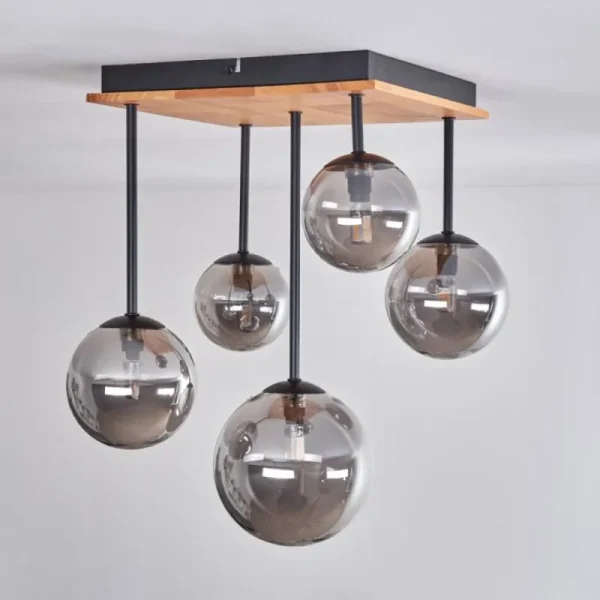 hofstein Plafonnier - Verre 10 cm, 12 cm, 15 cm Chehalis Écru, Noir, 5 lumières* Lampes Modernes