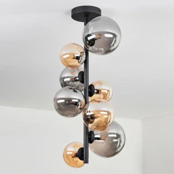 hofstein Plafonnier - Verre 10 cm, 12 cm, 15 cm Chehalis Ambre, Fumé, 8 lumières* Lampes Modernes